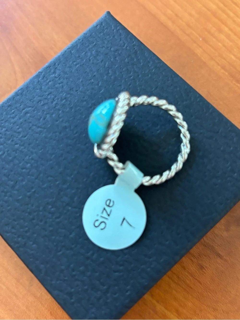 Turquoise Cabochon Rope-Edge Sterling silver Ring - Blue size 7
